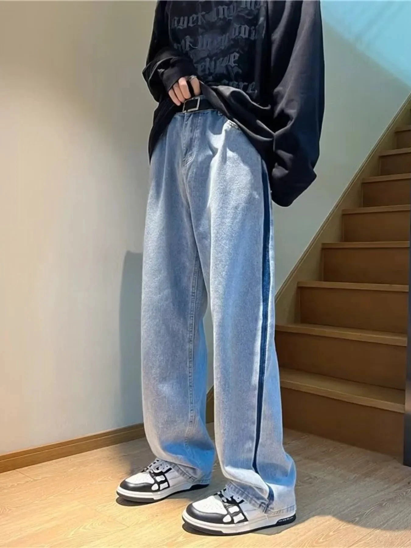 Men's Full Size Side Stripe Loose Fit Jeans Plus Size by Trendsi