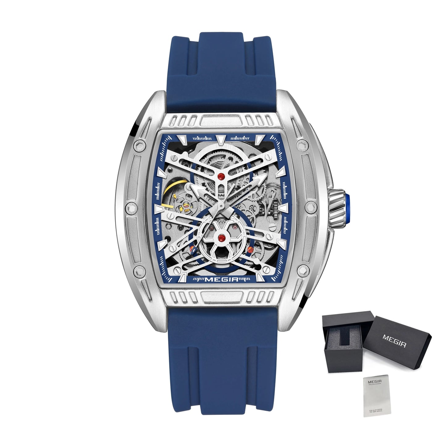 Montre de sport Megir pour homme, mouvement mécanique automatique, bracelet en silicone lumineux