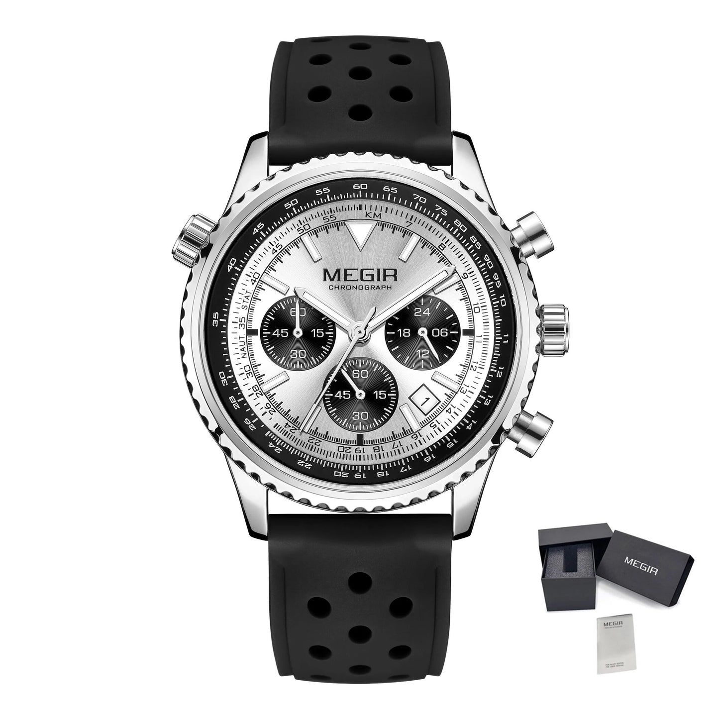 Luxury Men Watch with Silicone Strap Military Style Chronograph Waterproof 2236