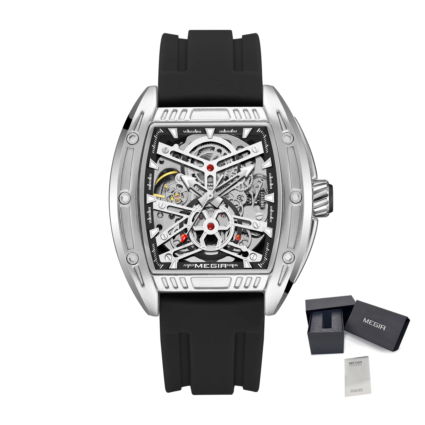 Montre de sport Megir pour homme, mouvement mécanique automatique, bracelet en silicone lumineux