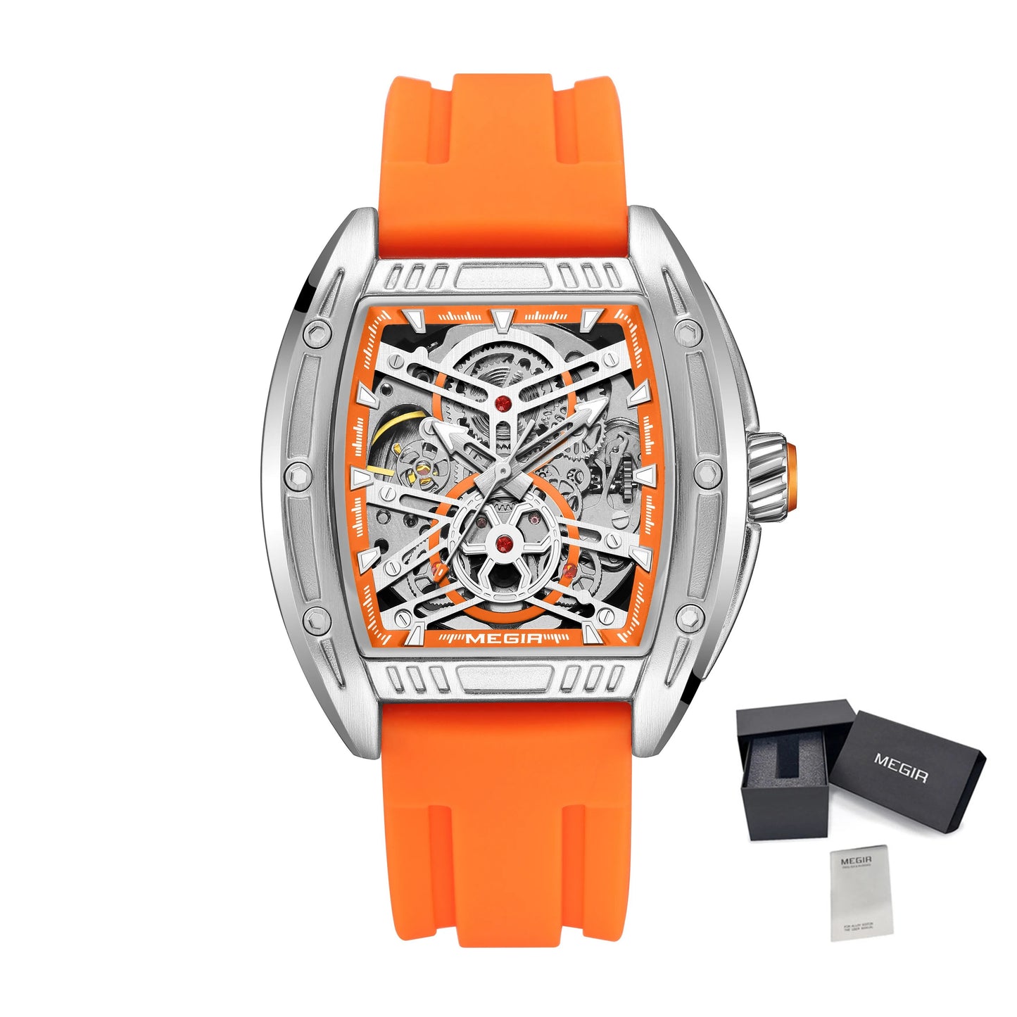 Montre de sport Megir pour homme, mouvement mécanique automatique, bracelet en silicone lumineux