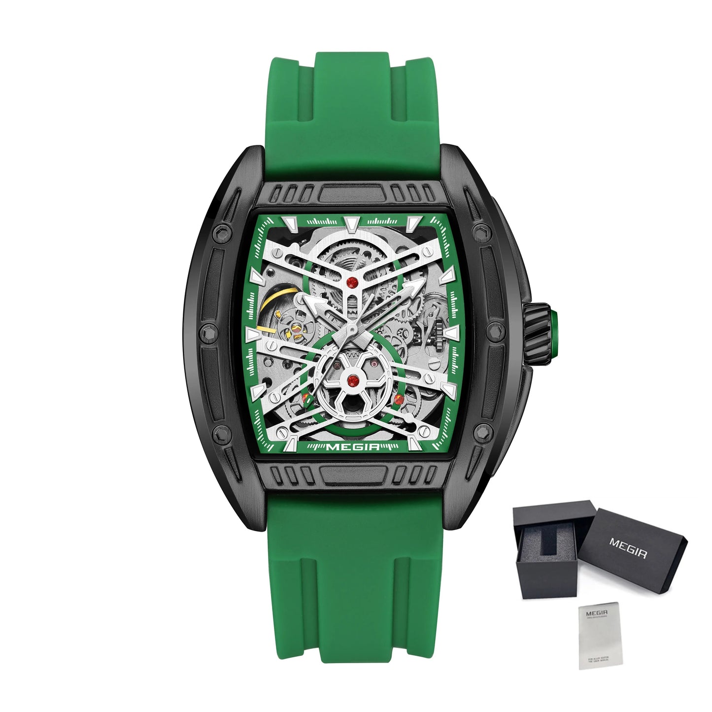 Montre de sport Megir pour homme, mouvement mécanique automatique, bracelet en silicone lumineux