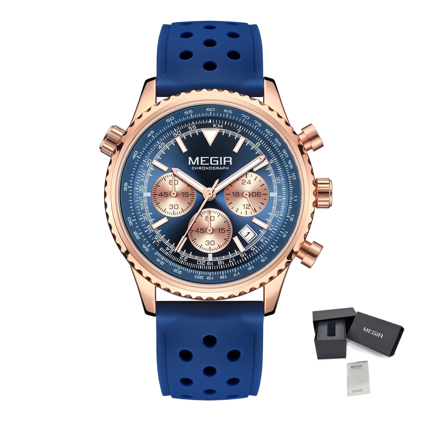 Luxury Men Watch with Silicone Strap Military Style Chronograph Waterproof 2236