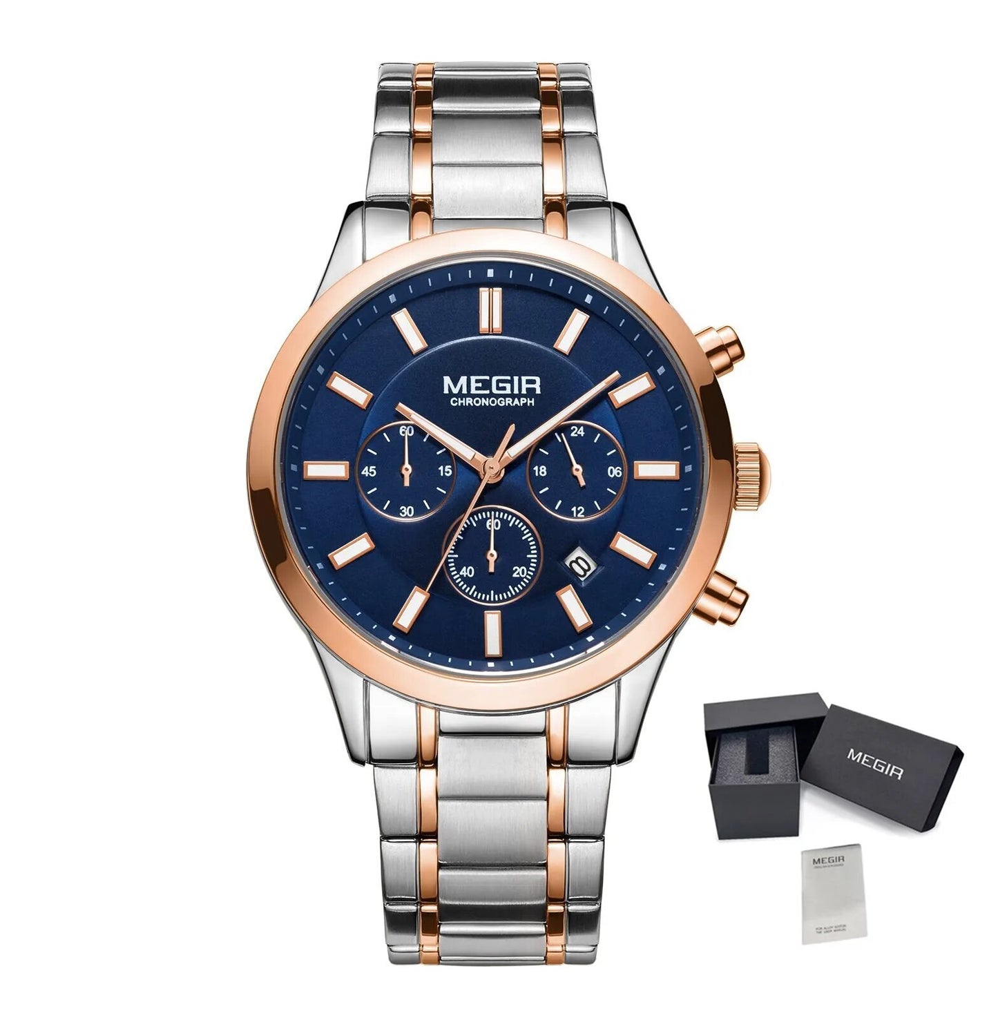 Montre homme étanche en acier inoxydable, chronographe lumineux à quartz, style business décontracté