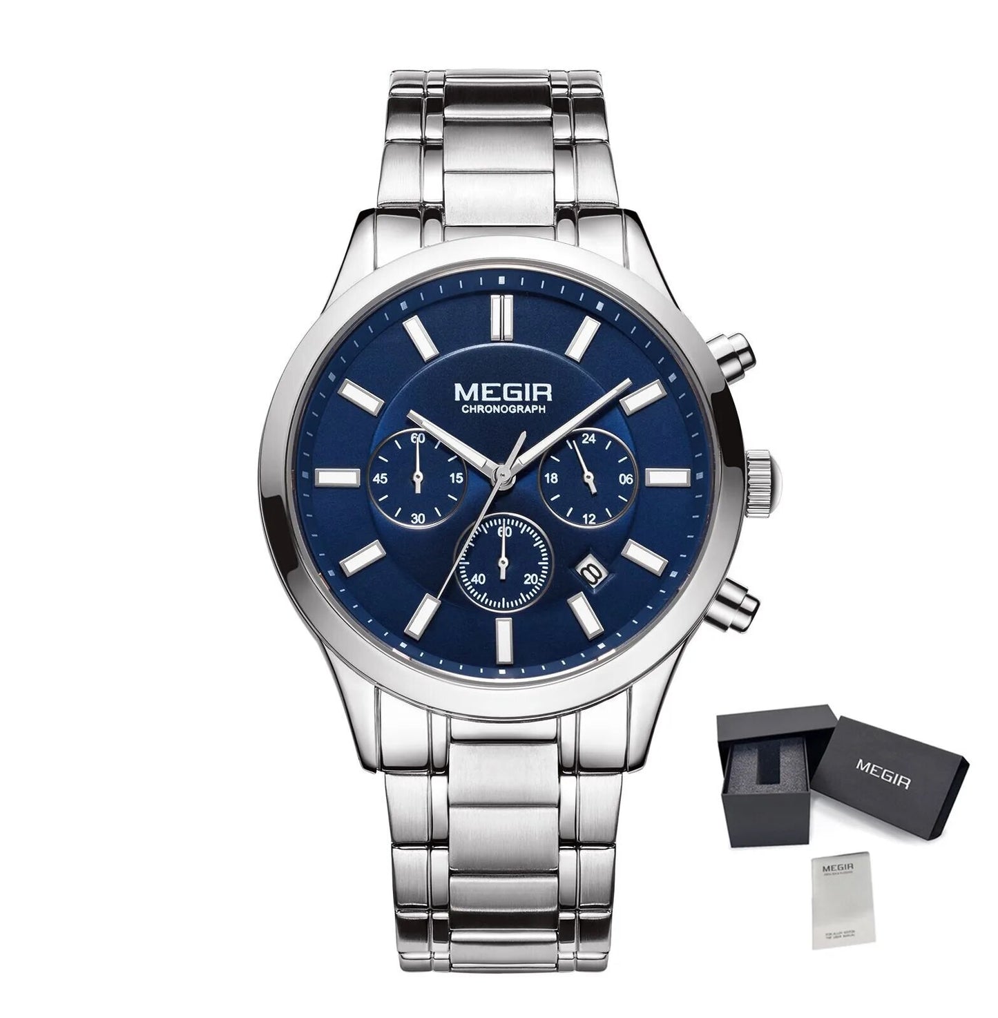 Montre homme étanche en acier inoxydable, chronographe lumineux à quartz, style business décontracté