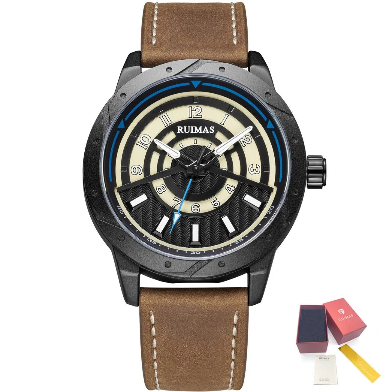 Montre homme de luxe, mouvement à quartz militaire, étanche, grand cadran, bracelet en cuir