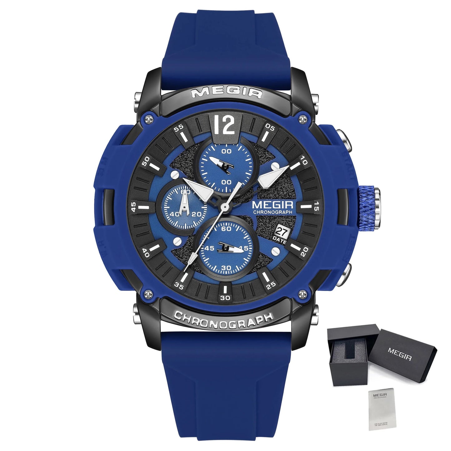 MEGIR Men's Quartz Chronograph Watch Waterproof Sports Dress Silicone Strap Reloj Hombre 2208 MEGIWAT