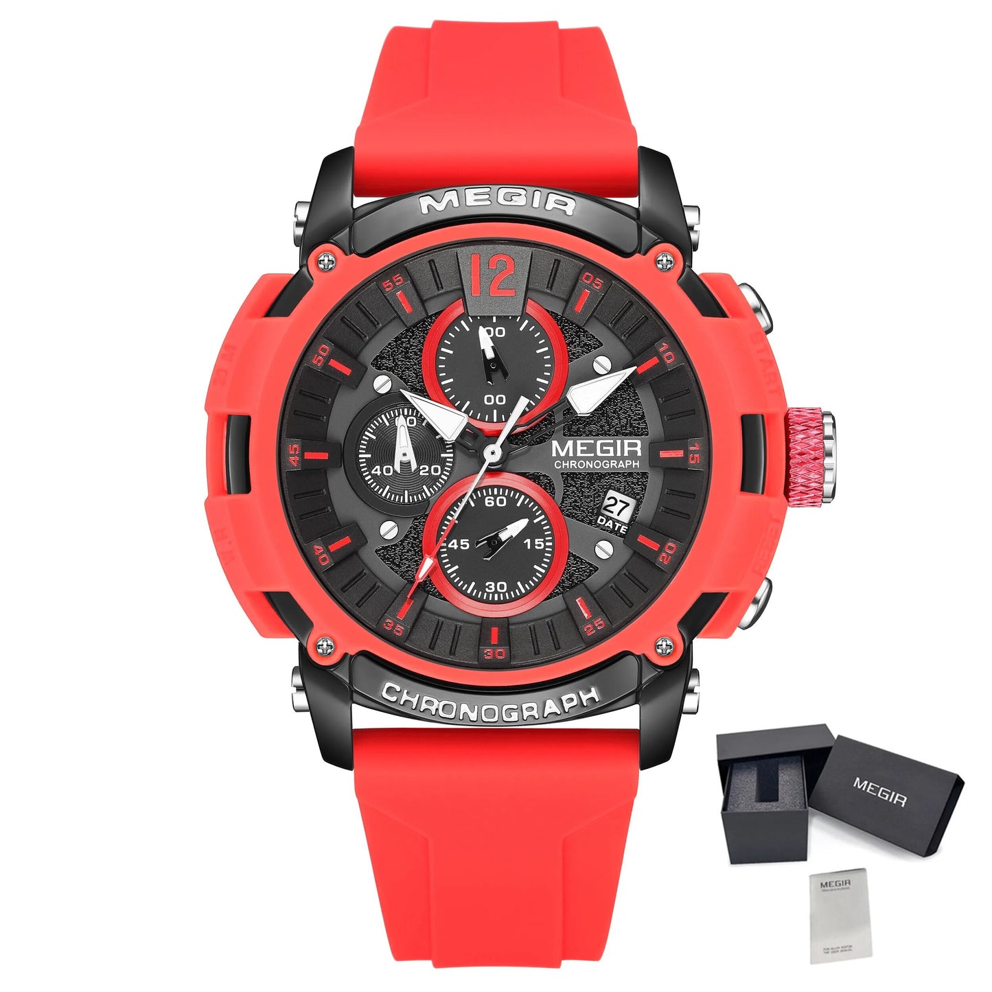 MEGIR Men's Quartz Chronograph Watch Waterproof Sports Dress Silicone Strap Reloj Hombre 2208 MEGIWAT