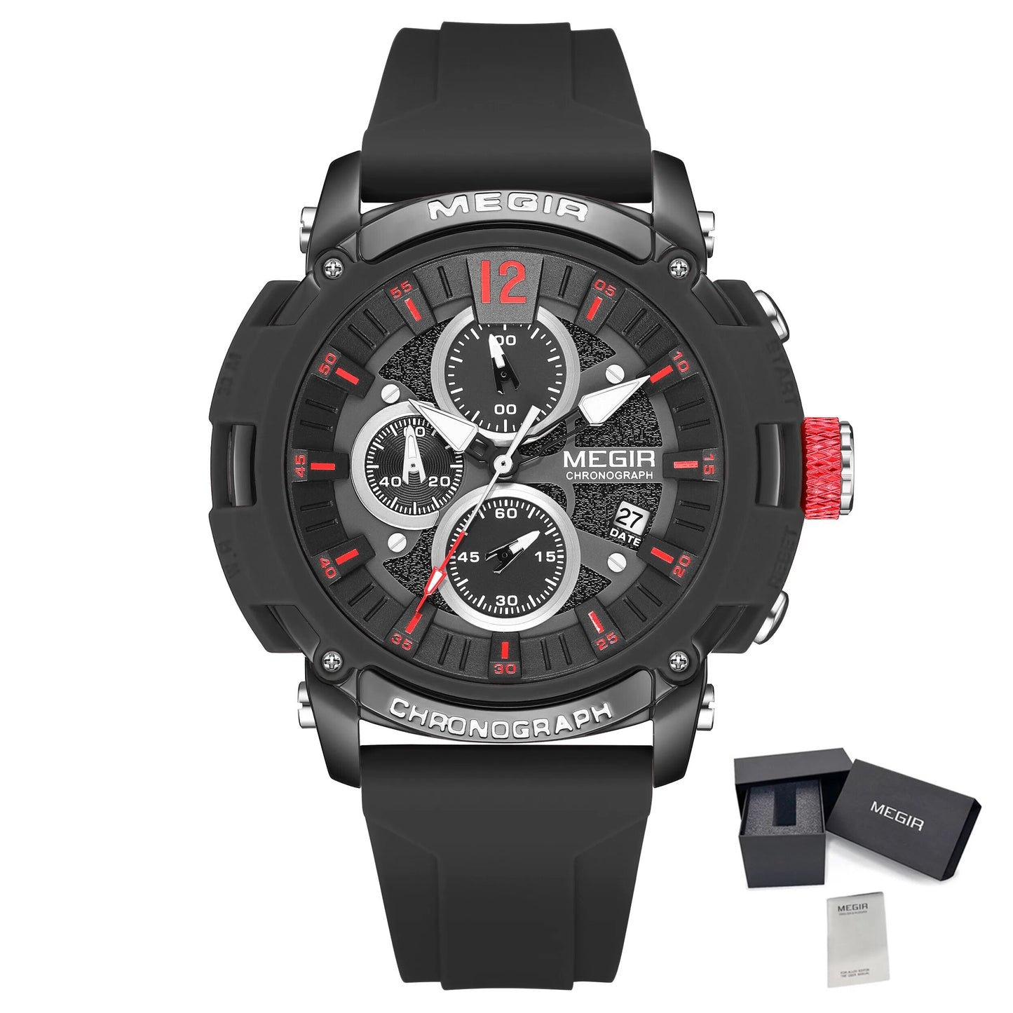 MEGIR Men's Quartz Chronograph Watch Waterproof Sports Dress Silicone Strap Reloj Hombre 2208 MEGIWAT