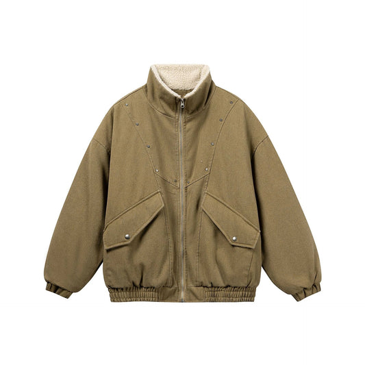 Lamb fleece stand collar loose and thick warm cotton coat by eprolo