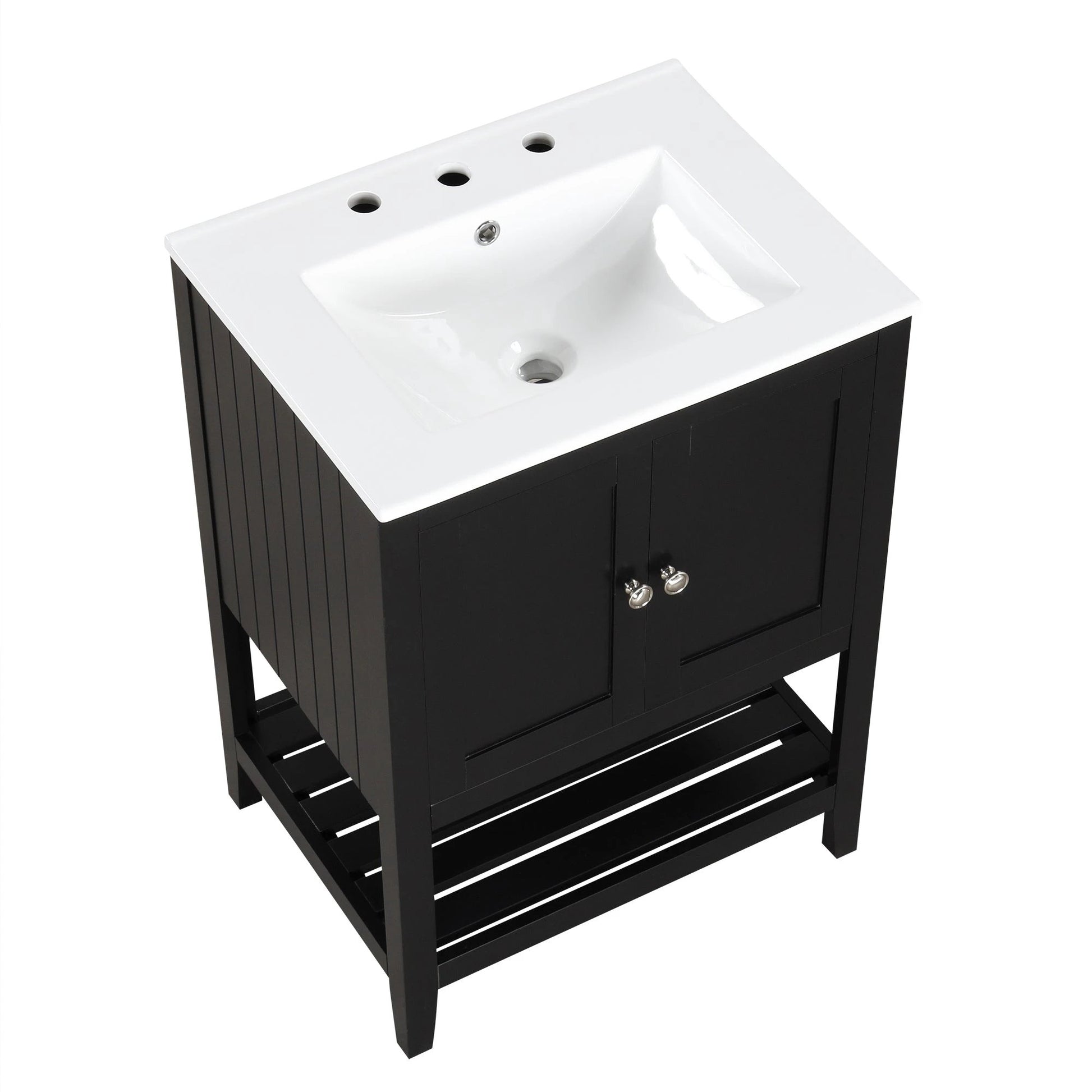 24" Black Modern Sleek Bathroom Vanity Elegant Ceramic Sink with Solid Wood Frame Open Style Shelf by eprolo