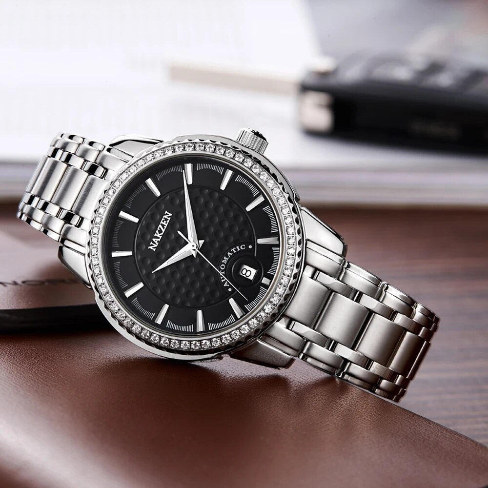 Montre NAKZEN pour homme, mouvement mécanique automatique Miyota 8215, sertie de diamants et de saphirs. 
