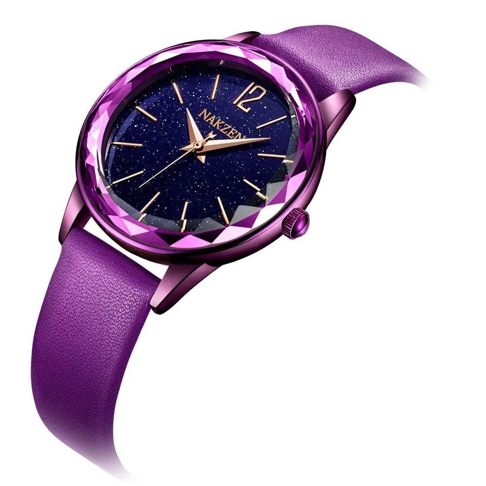 Montre-bracelet minimaliste pour femme, motif ciel étoilé, à quartz, chiffres romains et boucle magnétique