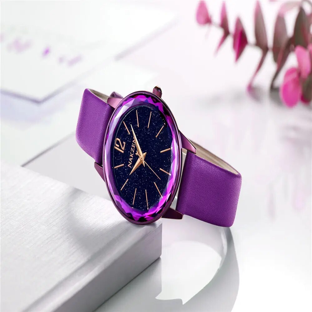 Montre-bracelet minimaliste pour femme, motif ciel étoilé, à quartz, chiffres romains et boucle magnétique