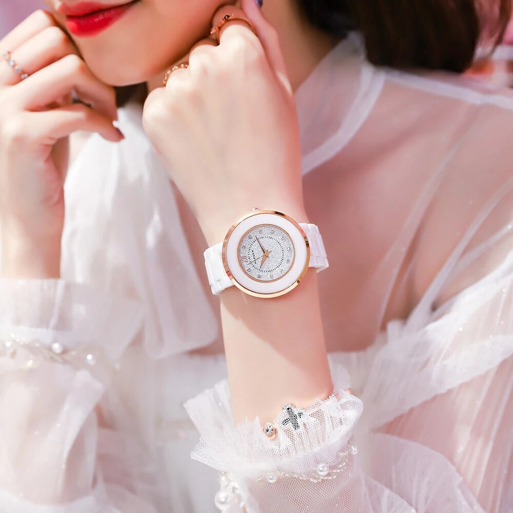 NAKZEN Women's Quartz Watch 30M Waterproof Fashion Ceramic Analogue Dress Diamond Realogio Feminino