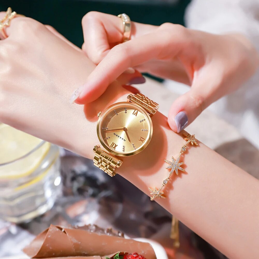 Fashion Women's Rose Gold Luxe Quartz Watch Relogio Feminino with Diamond Marking