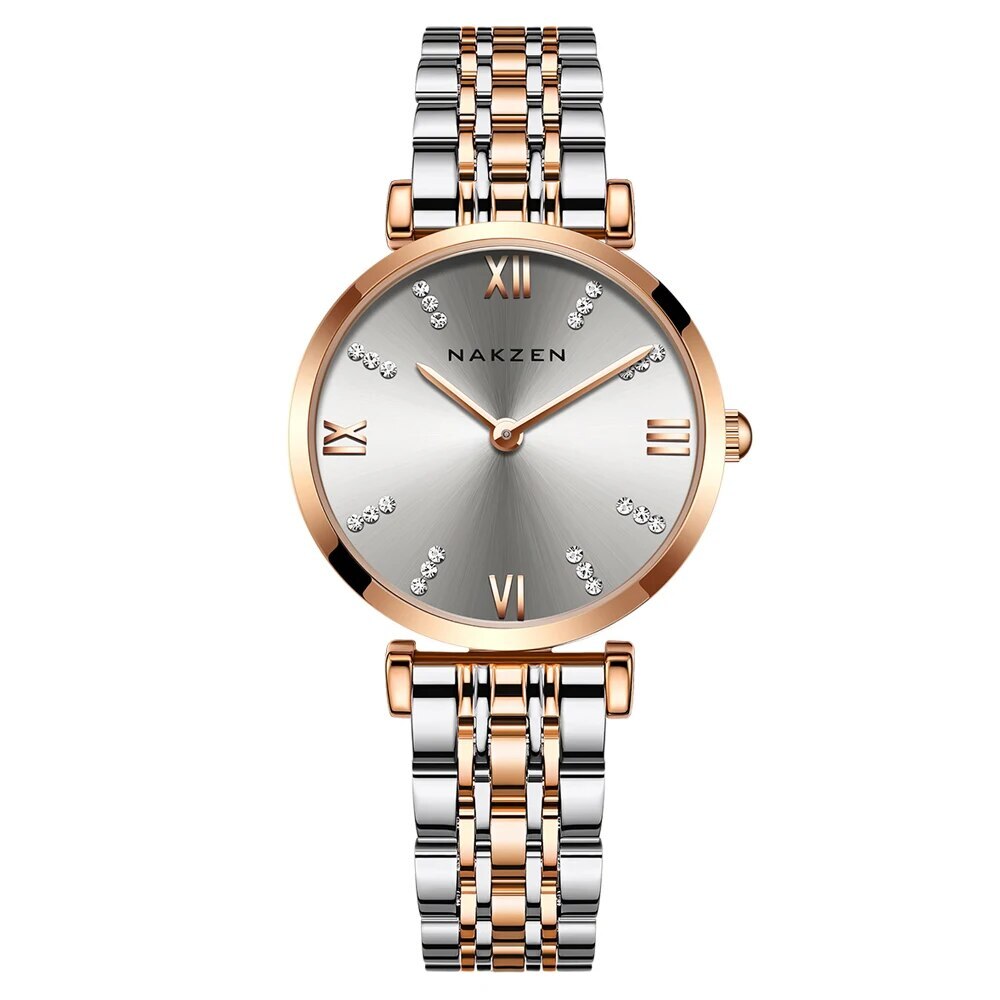 Fashion Women's Rose Gold Luxe Quartz Watch Relogio Feminino with Diamond Marking