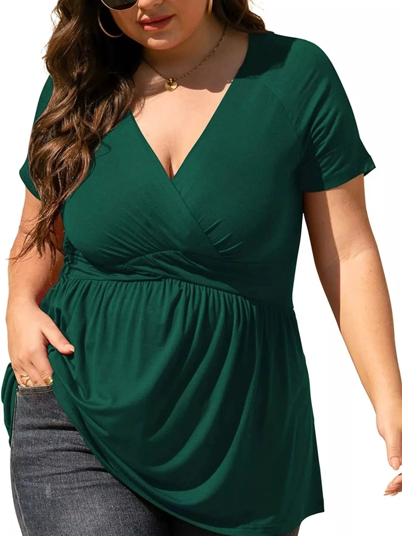 Plus Size Surplice Short Sleeve T-Shirt by Trendsi
