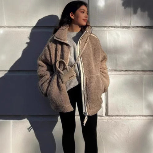 Fashion Loose Anti-cashmere Personality Casual Zip Coat