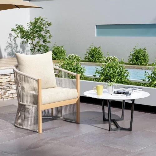 Curved Rope-Weave Lounge Chair (Gray & Natural Beige) by Jeansdenim.store