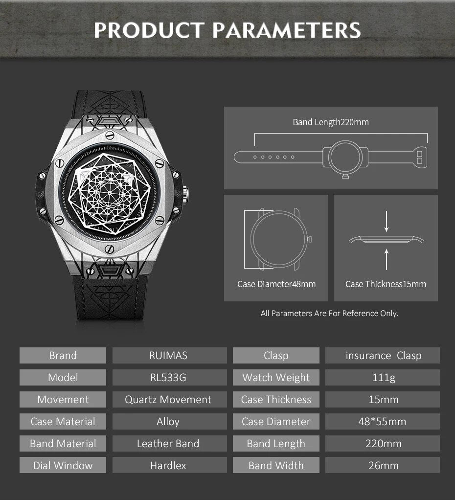 Mens Fashion Sport Watches Waterproof Quartz Men Reloj Leather Strap Clock