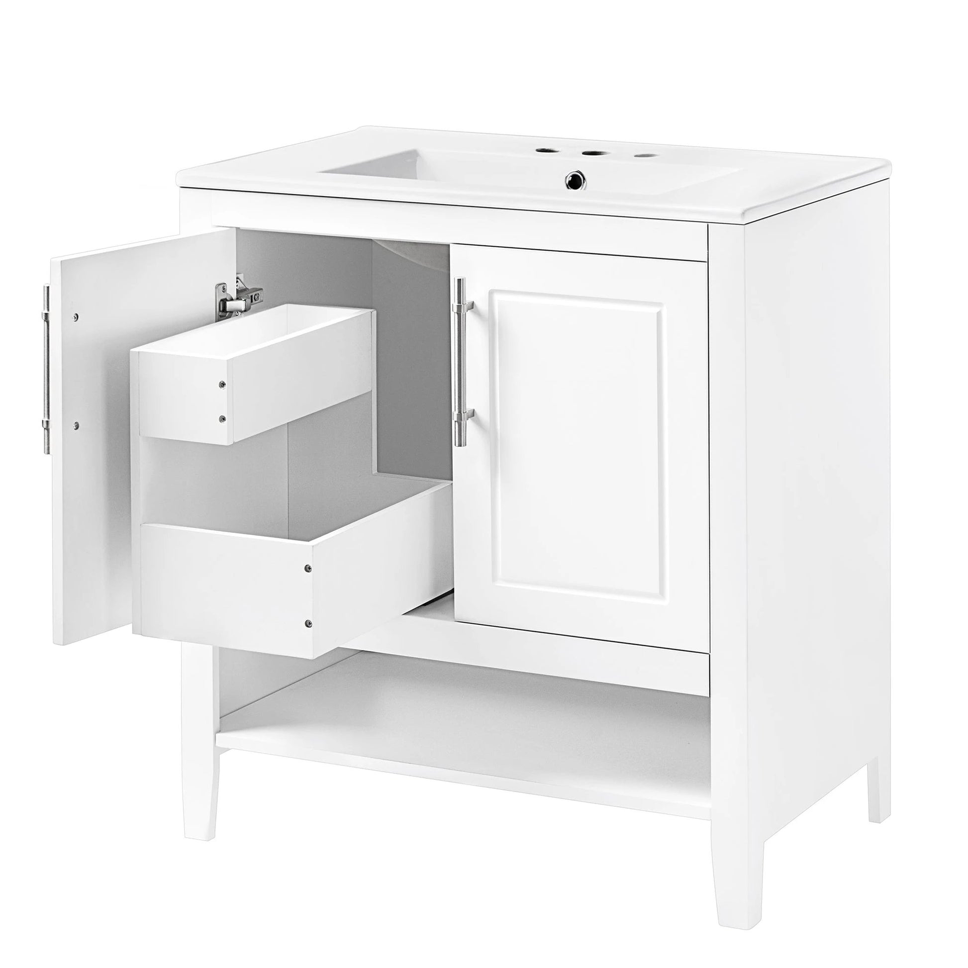 30" Bathroom Vanity with Sink Multi-functional Bathroom Cabinet with Doors and Drawers Solid Frame and MDF Board, White by eprolo