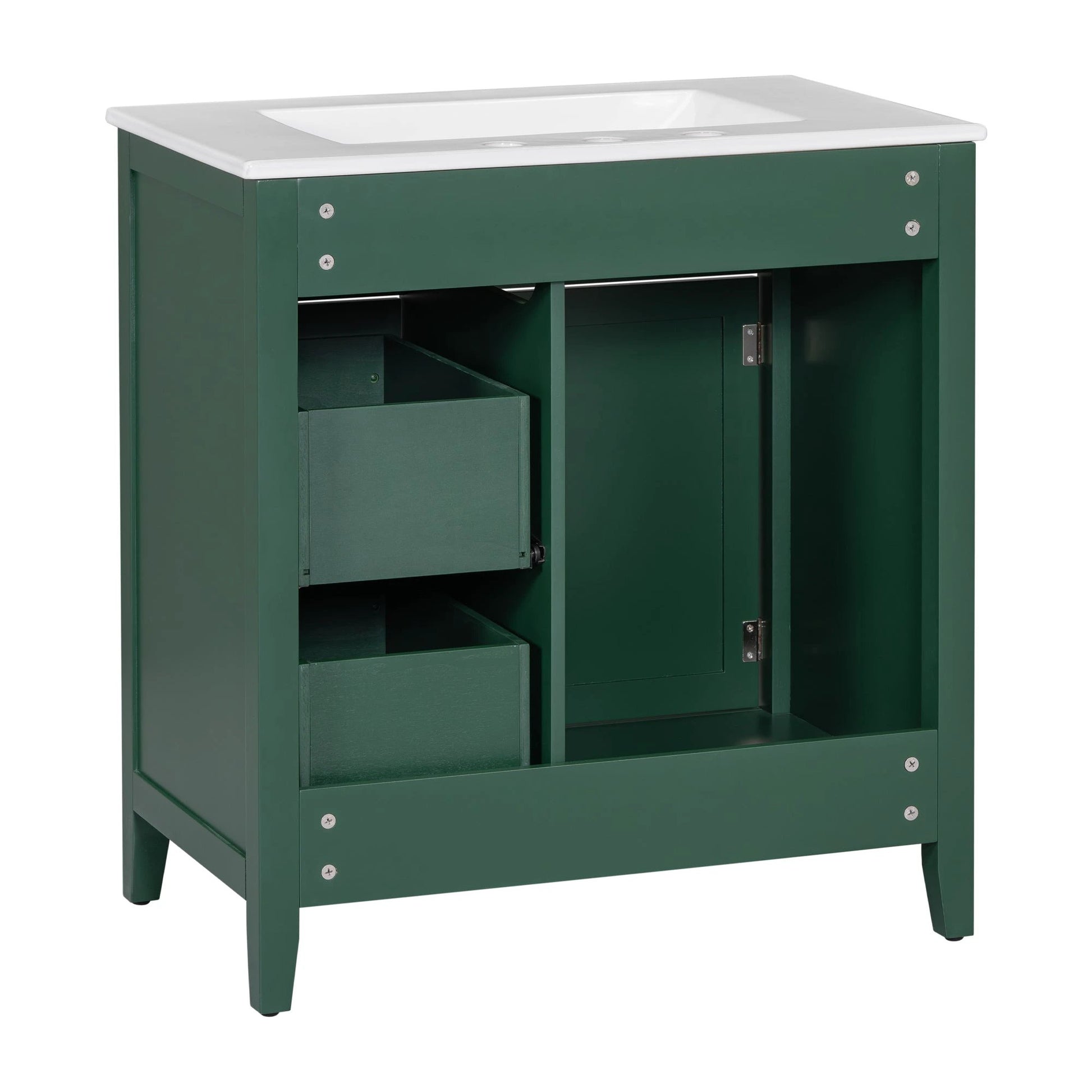 30" Bathroom Vanity with Sink Top, Bathroom Vanity Cabinet with Door and Two Drawers, Solid Wood Frame, One Package, Green by eprolo