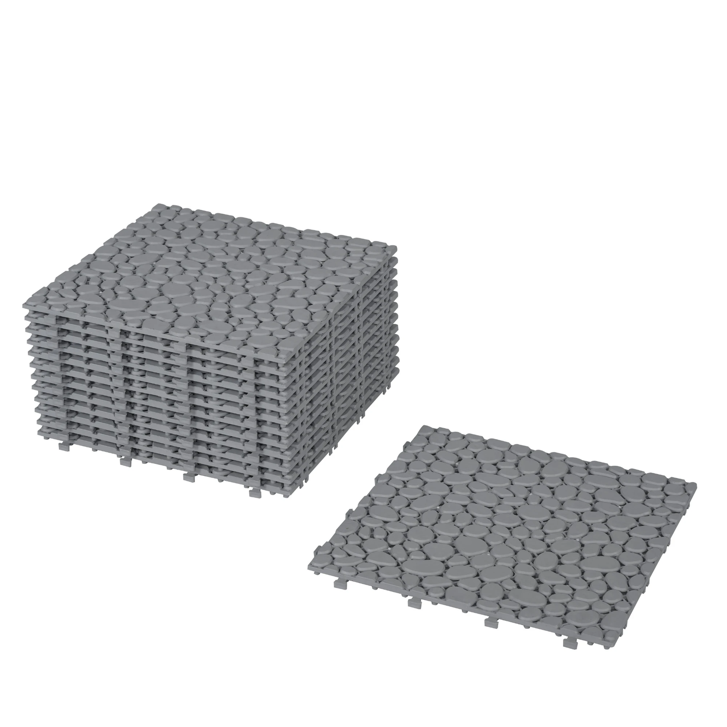 12 x 12 inch gray interlocking deck tiles, plastic waterproof pebble pattern, pack of 12 pieces by eprolo