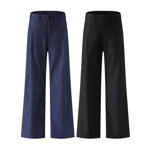 Elastic Waistband Pleat Design Solid Color Straight Leg Pants by eprolo