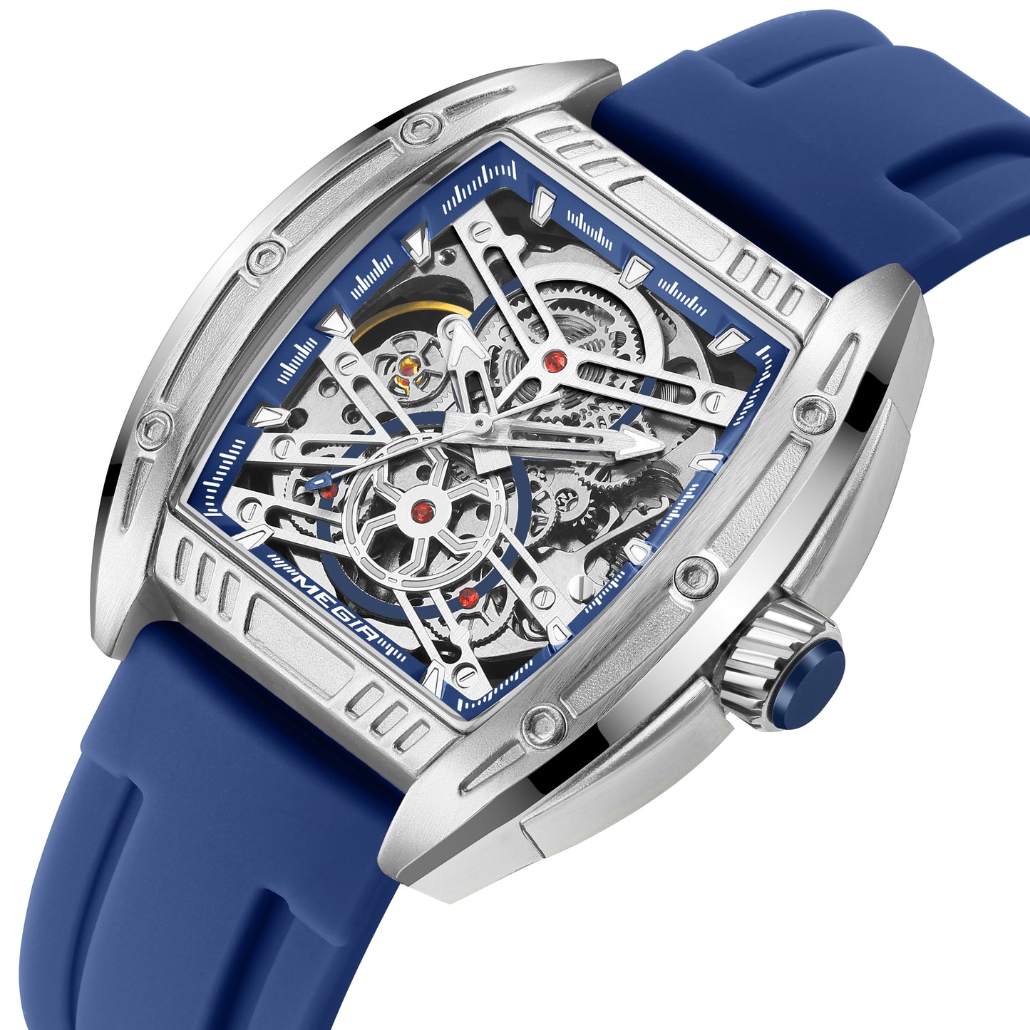 Montre de sport Megir pour homme, mouvement mécanique automatique, bracelet en silicone lumineux