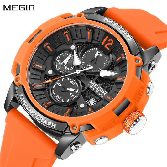 MEGIR Men's Quartz Chronograph Watch Waterproof Sports Dress Silicone Strap Reloj Hombre 2208 MEGIWAT