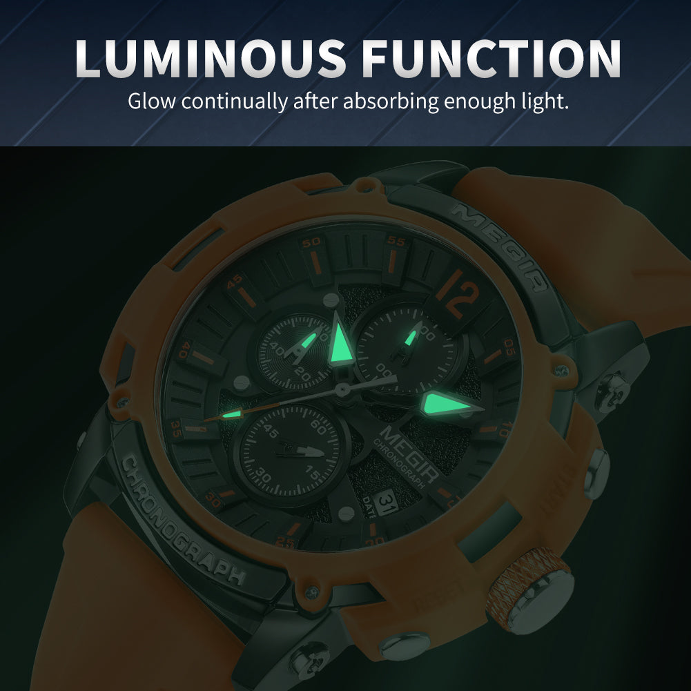 MEGIR Men's Quartz Chronograph Watch Waterproof Sports Dress Silicone Strap Reloj Hombre 2208 MEGIWAT