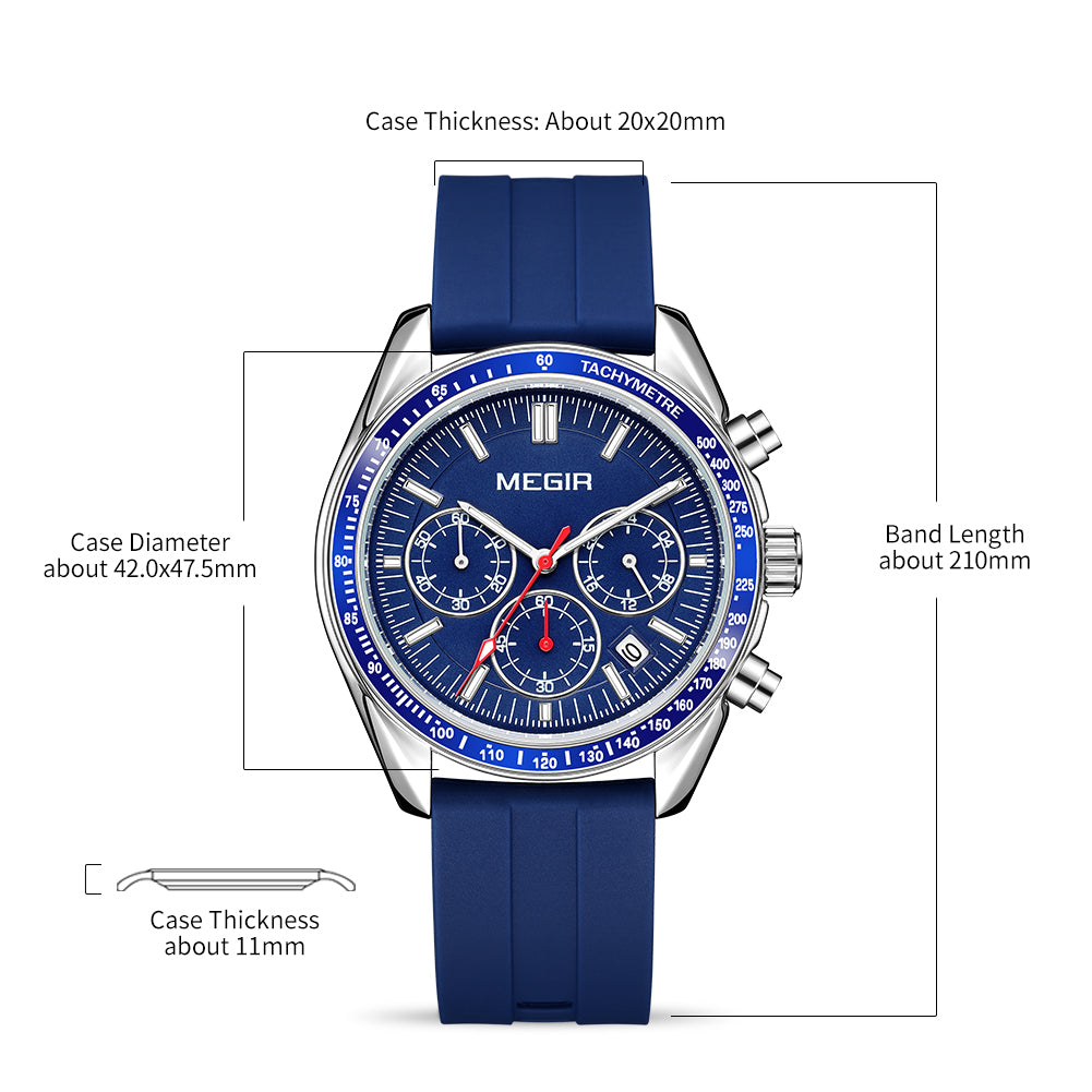 Montre chronographe à quartz analogique avec bracelet en silicone et calendrier