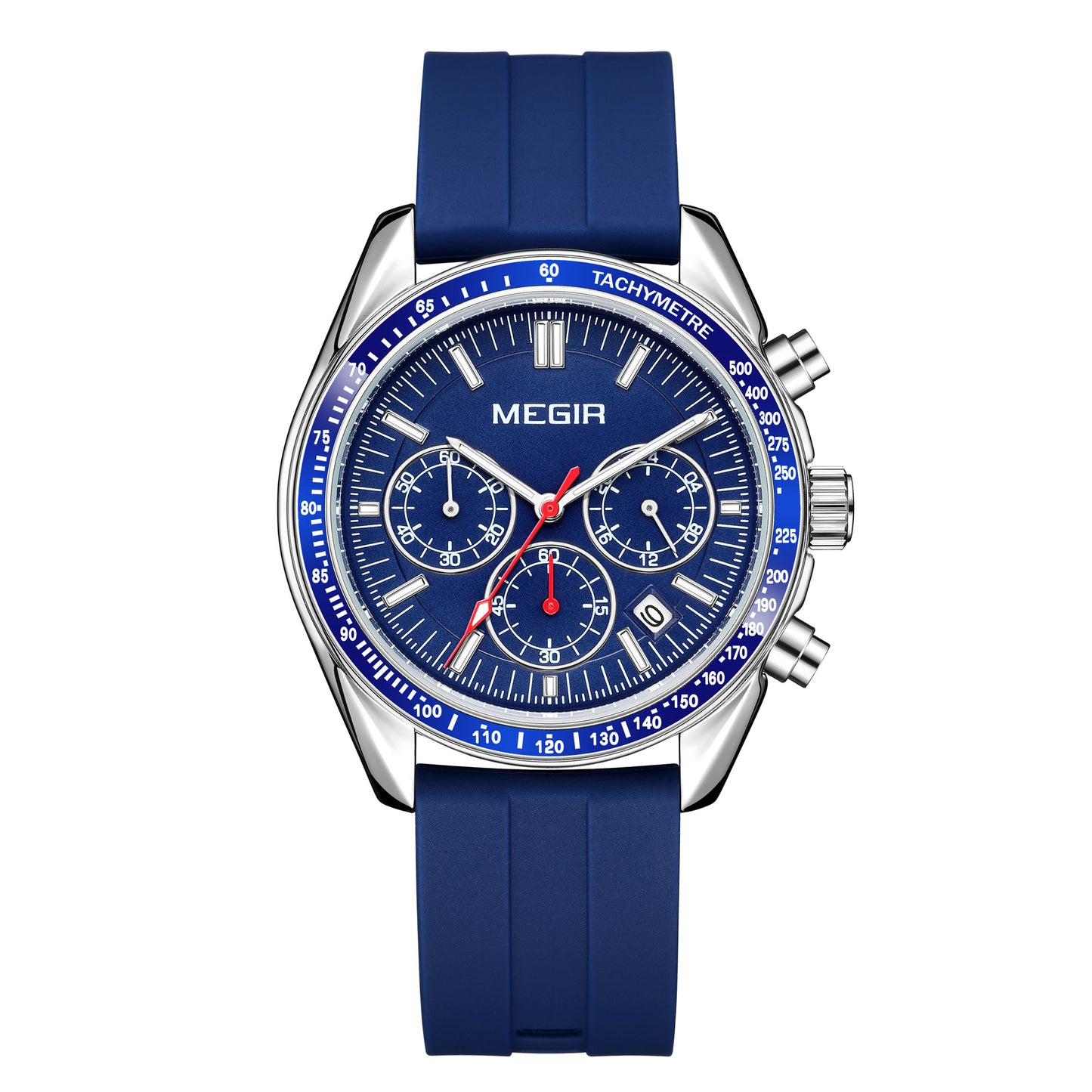 Montre chronographe à quartz analogique avec bracelet en silicone et calendrier