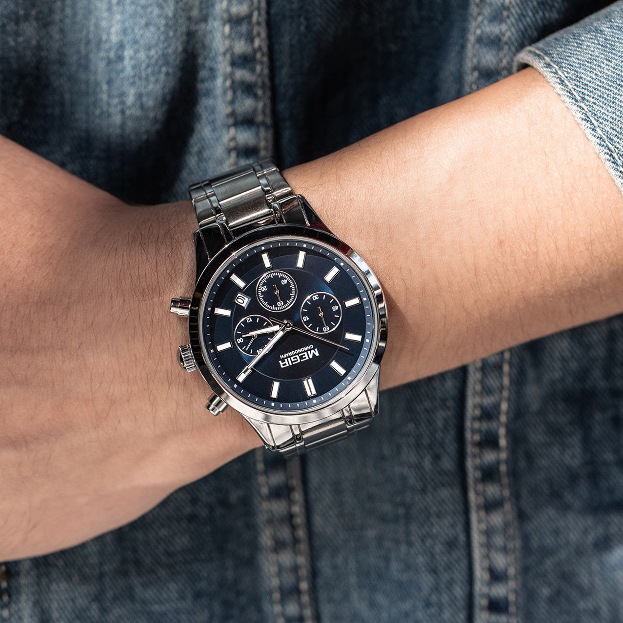 Montre homme étanche en acier inoxydable, chronographe lumineux à quartz, style business décontracté