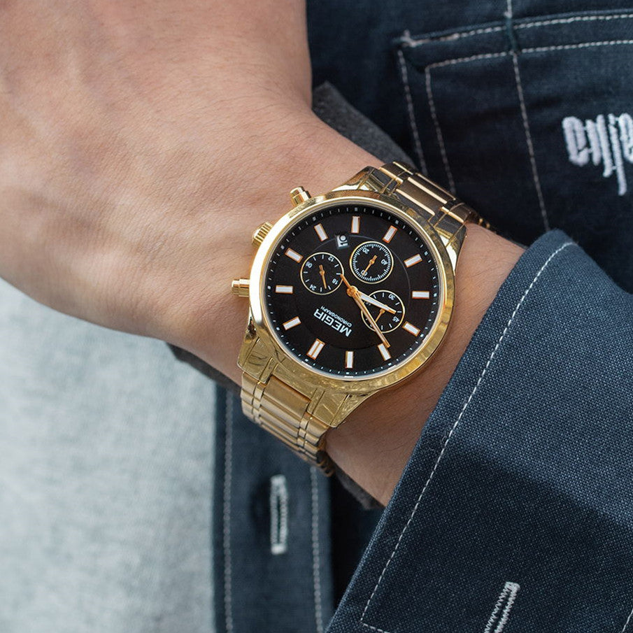 Montre homme étanche en acier inoxydable, chronographe lumineux à quartz, style business décontracté