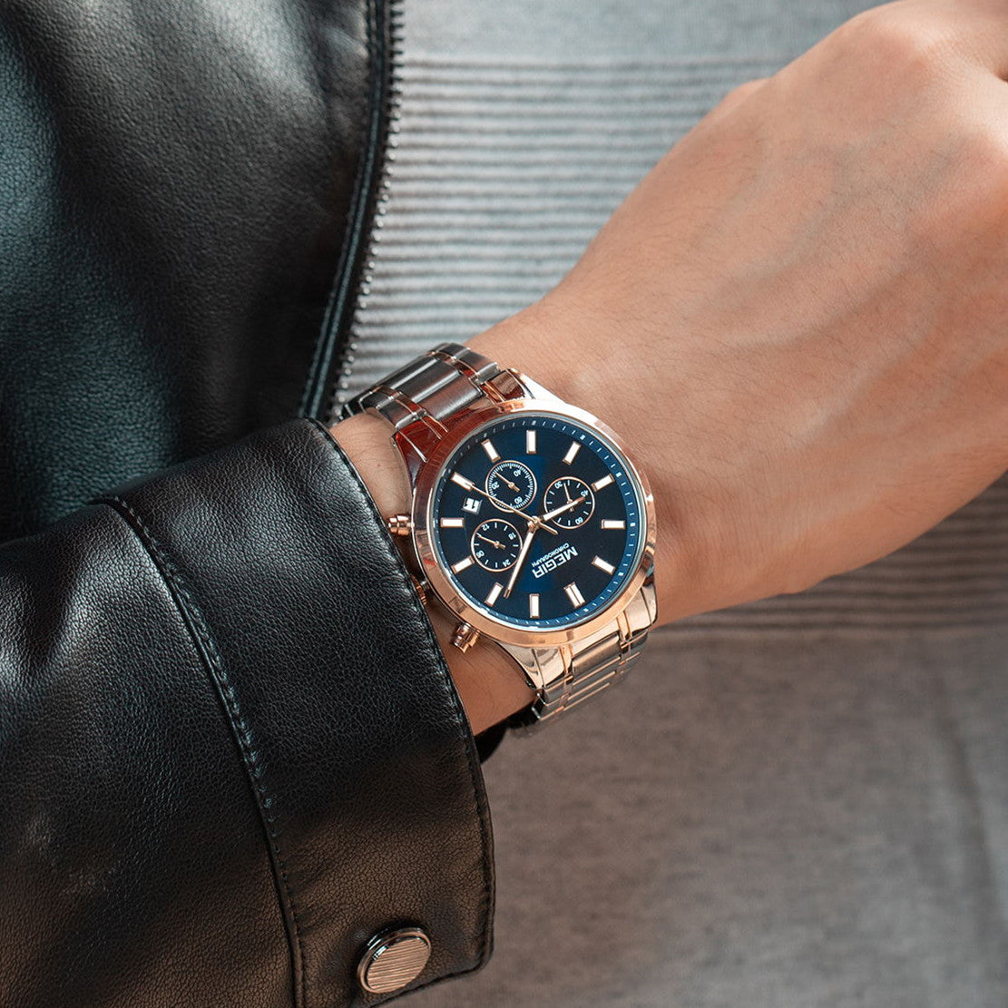 Montre homme étanche en acier inoxydable, chronographe lumineux à quartz, style business décontracté