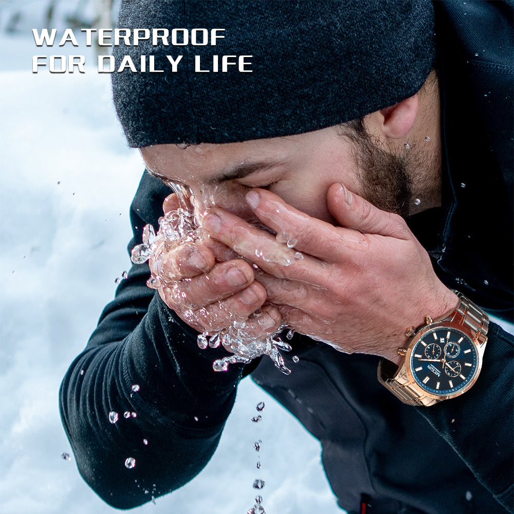 Montre homme étanche en acier inoxydable, chronographe lumineux à quartz, style business décontracté