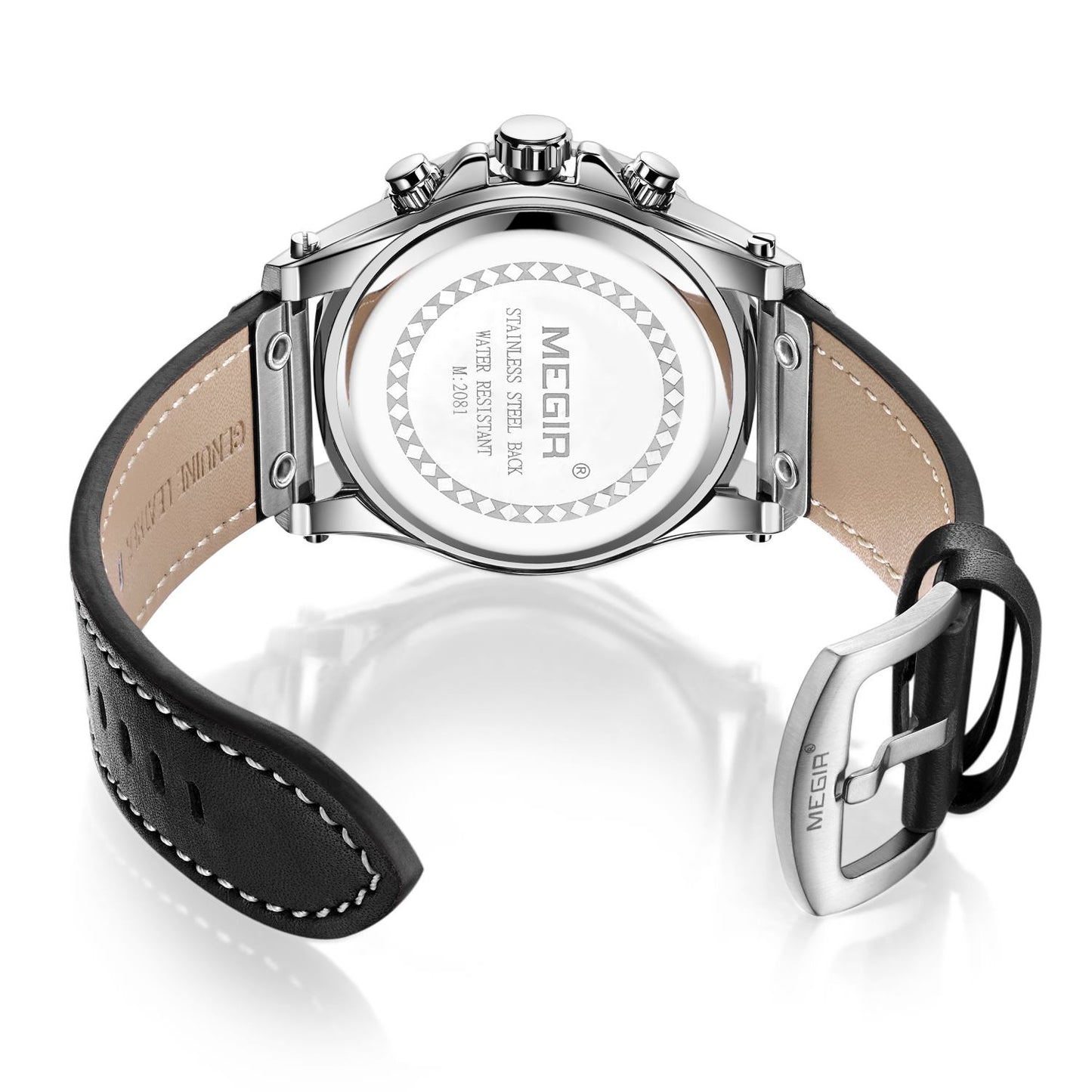 Waterproof Men's Quartz Chronograph Leather Watch with Luminous Calendar 48mm Analog Military Style