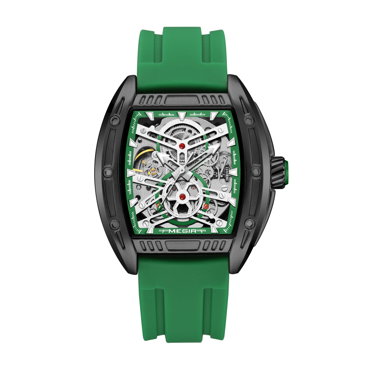 Montre de sport Megir pour homme, mouvement mécanique automatique, bracelet en silicone lumineux