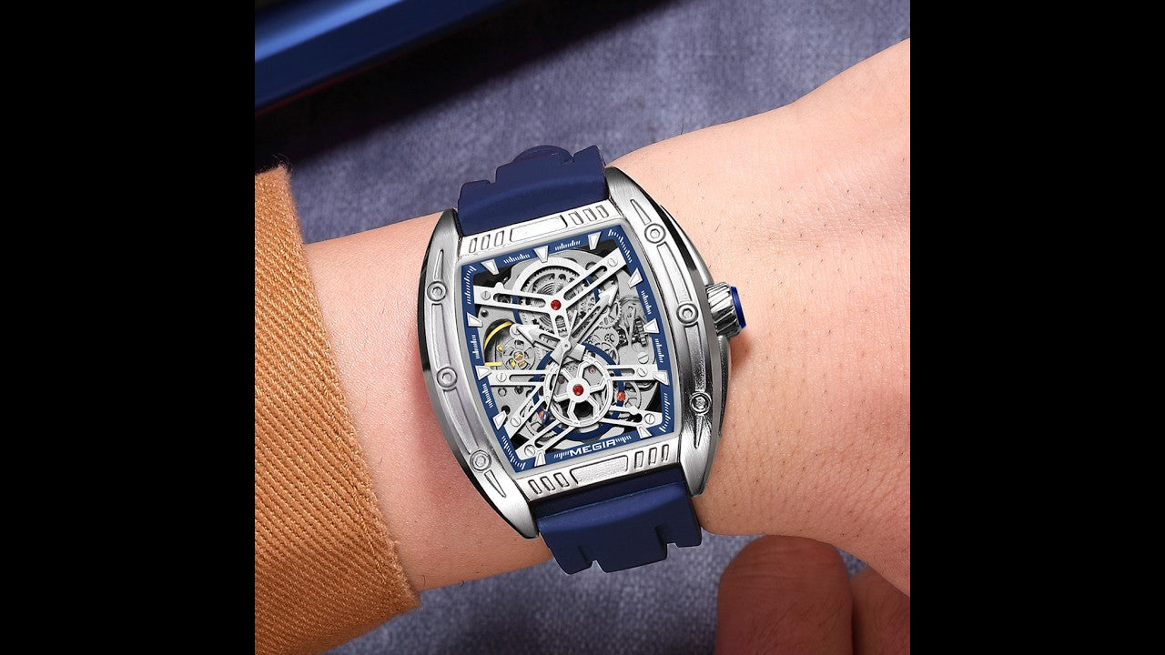 Montre de sport Megir pour homme, mouvement mécanique automatique, bracelet en silicone lumineux