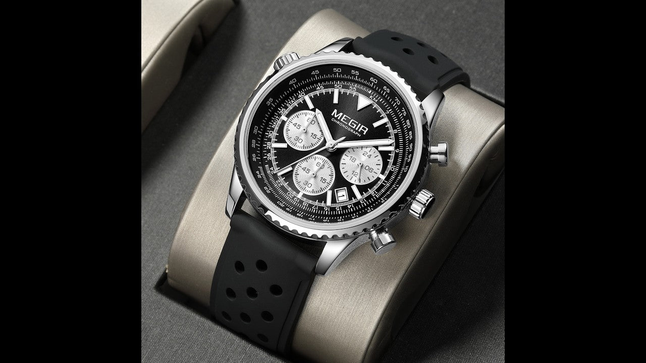 Luxury Men Watch with Silicone Strap Military Style Chronograph Waterproof 2236