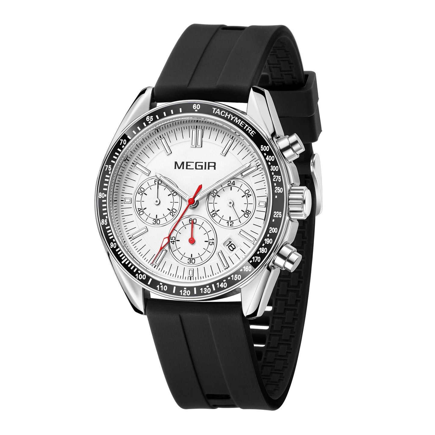 Montre chronographe à quartz analogique avec bracelet en silicone et calendrier