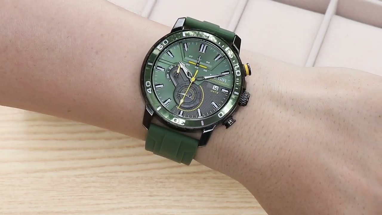 Luxury Men's Quartz Watch with Chronograph Function Water Resistant Silicone Band MEGIR Military Style Wristwatch