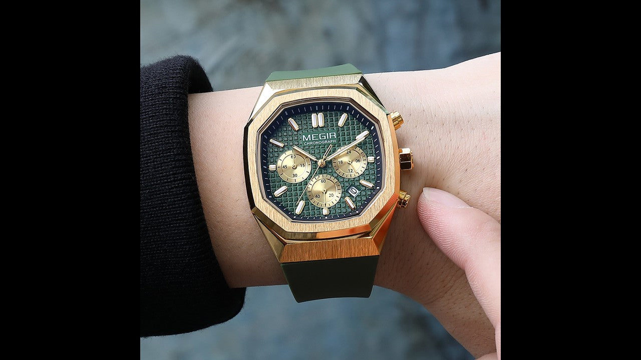 Men's Luxury Quartz Watch Silicone Strap Waterproof 24H Military Style MEGIR Fashion Watches 2215