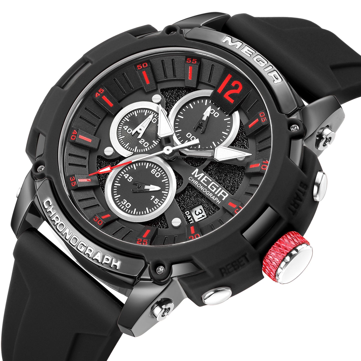 MEGIR Men's Quartz Chronograph Watch Waterproof Sports Dress Silicone Strap Reloj Hombre 2208 MEGIWAT