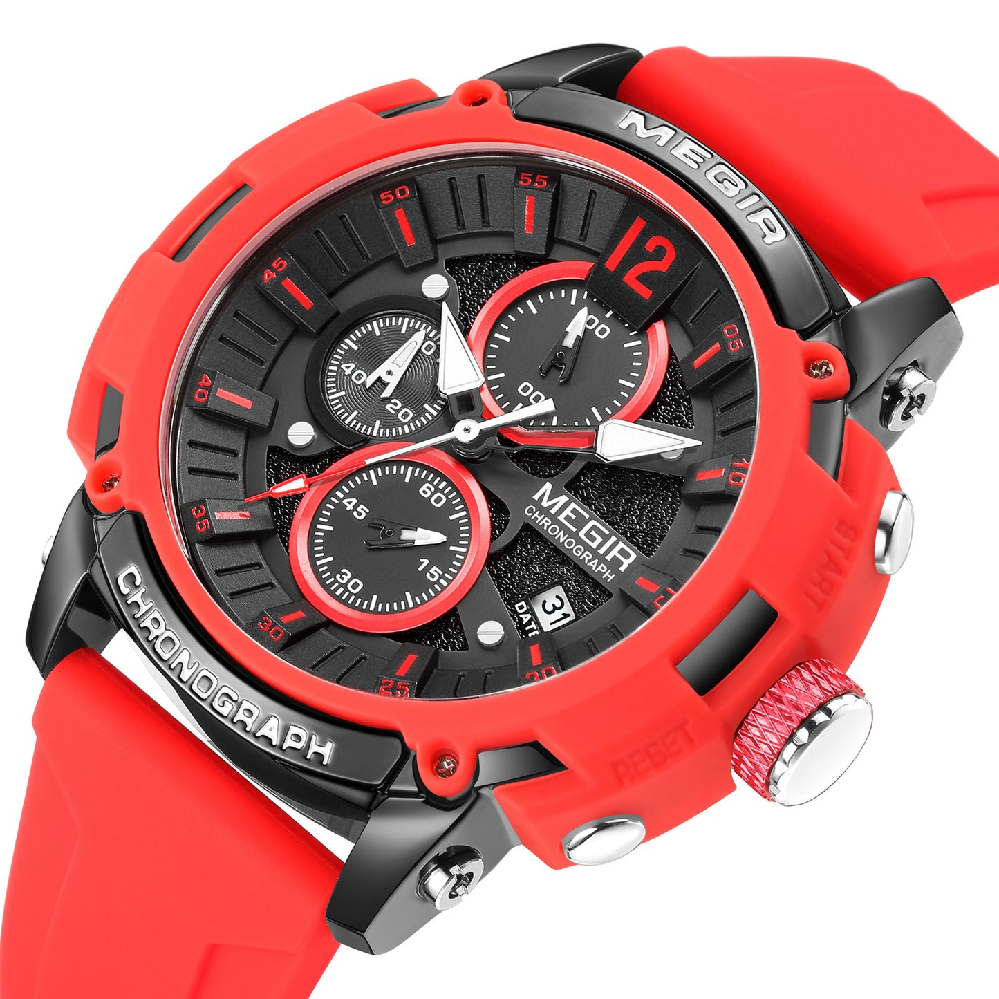 MEGIR Men's Quartz Chronograph Watch Waterproof Sports Dress Silicone Strap Reloj Hombre 2208 MEGIWAT