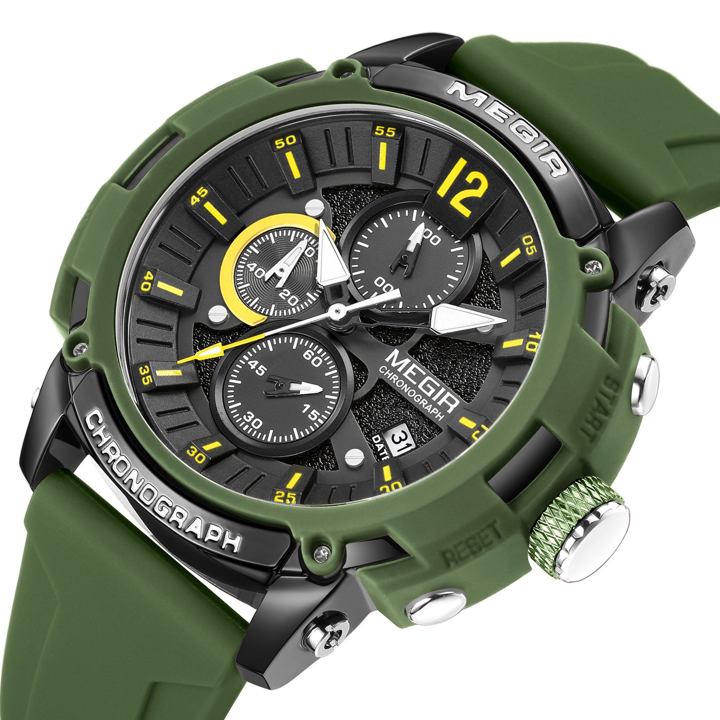 MEGIR Men's Quartz Chronograph Watch Waterproof Sports Dress Silicone Strap Reloj Hombre 2208 MEGIWAT