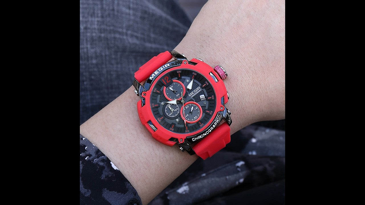 MEGIR Men's Quartz Chronograph Watch Waterproof Sports Dress Silicone Strap Reloj Hombre 2208 MEGIWAT