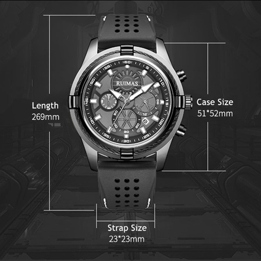 Luxury Men's Quartz Watch Silicone Strap Large Waterproof Military Sports Watch with Luminous Date